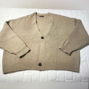 Tan Ribbed Cardigan Sweater
